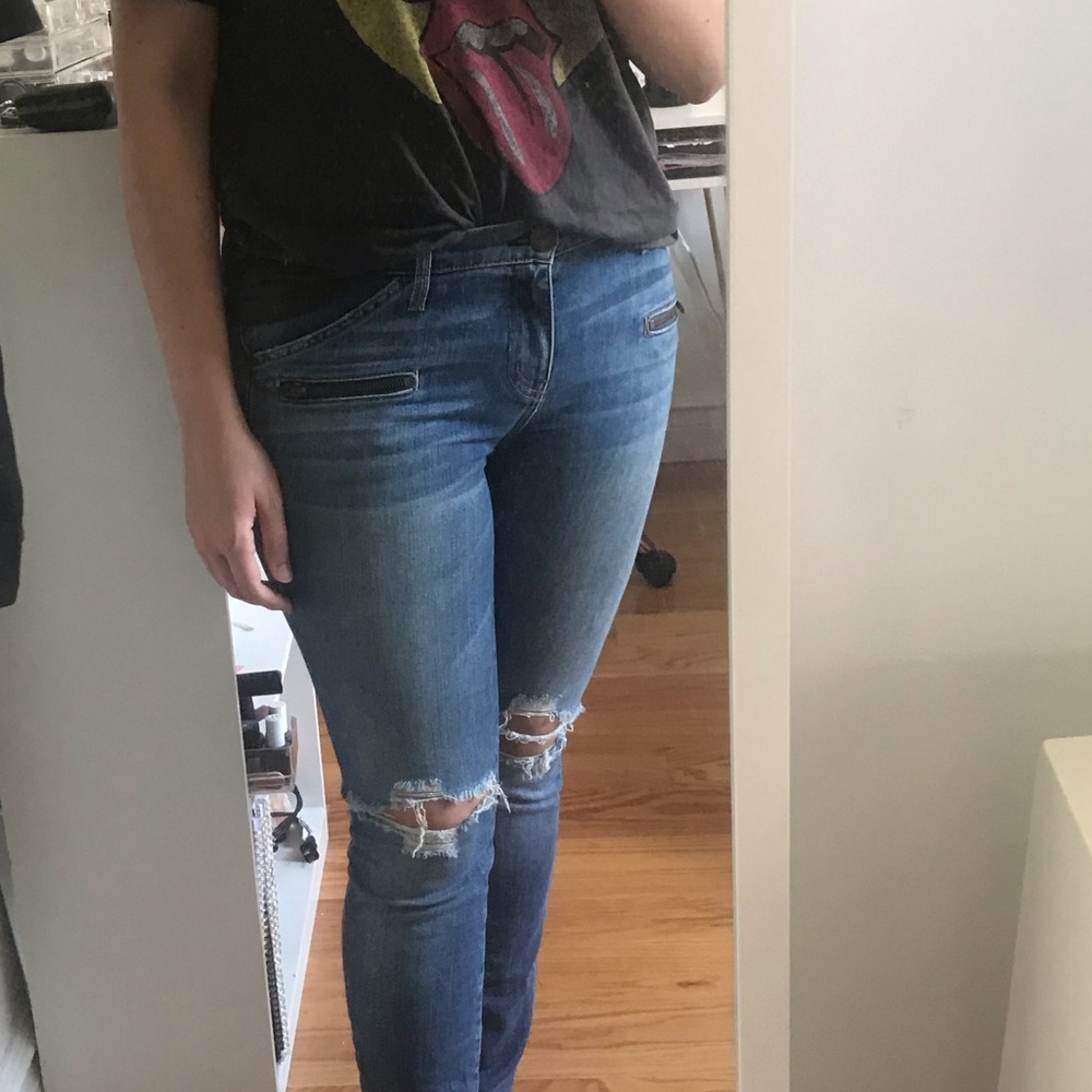 Current/Elliott Stiletto Biker Distressed Jeans